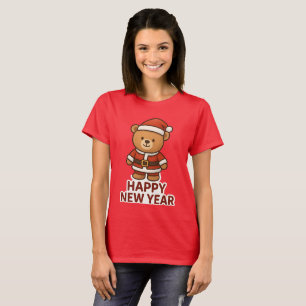 Zachte Teddbeer Kerstman Gelukkig Nieuwjaar Sticke T-shirt