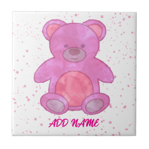 Zachte teddybeer aangepaste tekst roze tegeltje