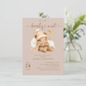 Zachte teddybeer babyshower uitnodigingen (Staand voorkant)