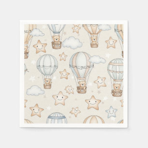 Zachte teddybeer-hete luchtballon neutraal patroon servet