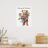 Zachte teddybeer met bloemenboeket poster  (Keuken)