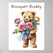 Zachte teddybeer met bloemenboeket poster  (Voorkant)