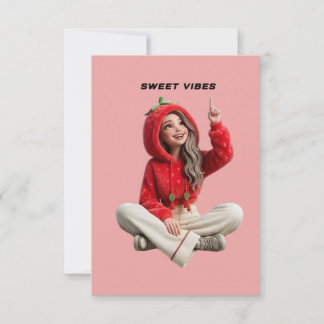 Zachte trillingen cute aardbei hoodie karakter roz bedankkaart