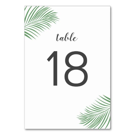 Zachte Tropische Palm Leaf Trouwtafelnummers Kaart (Voorkant)