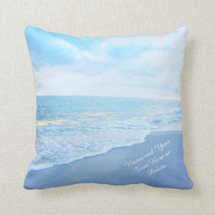 Zachte Turquoise en JOUW TEKST Blauwe Beach Kussen