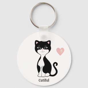 Zachte Tuxedo Kat en Hart Sleutelhanger