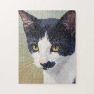 Zachte Tuxedo Kat Zwarte en Witte Kat Puzzel Kunst