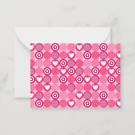 Zachte Valentijnsdag Roze Hart en Bloem Patroon Notitiekaartje (Achterkant)
