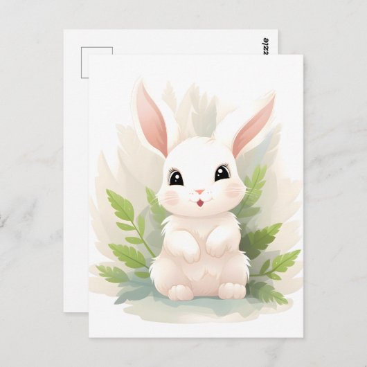 Zachte varens: Baby konijn onder bladeren Briefkaart (Voorkant / Achterkant)