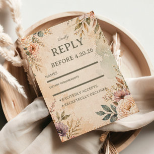 Zachte Vintage Bloemen RSVP Kaartje