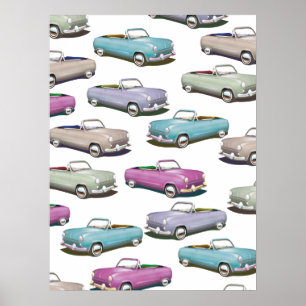 Zachte vintage klassieke auto's patroon poster