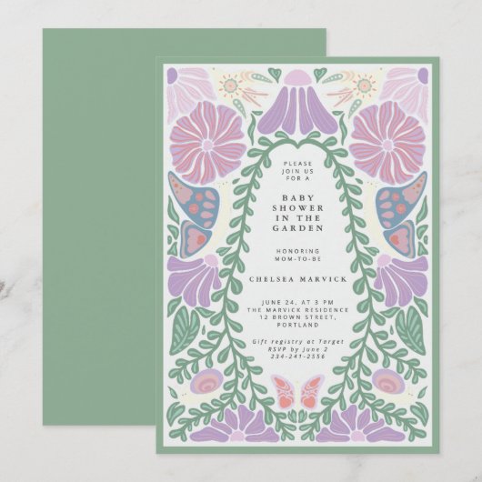 Zachte Vintage Lavendel Baby Borrel Uitnodiging (Voorkant / Achterkant)