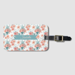 Zachte Vintage Lente Roze Bloemige Gepersonaliseer Bagagelabel