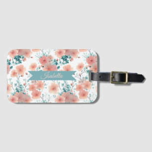 Zachte Vintage Lente Roze Bloemige Gepersonaliseer Bagagelabel