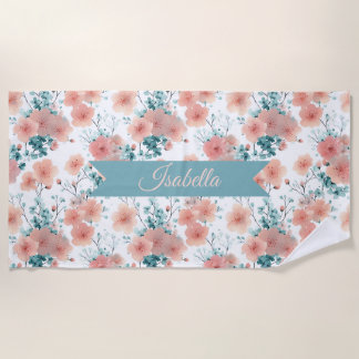 Zachte Vintage Lente Roze Bloemige Gepersonaliseer Strandlaken