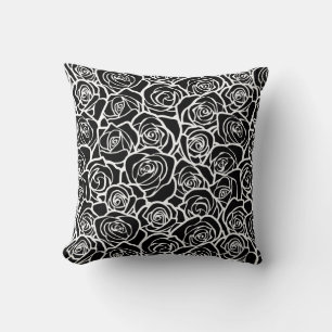 Zachte vintage zwarte en witte rozen kussen
