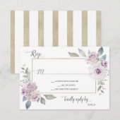 Zachte Violet Lavendel Paarse Gouden Rozen RSVP Kaartje (Voorkant / Achterkant)