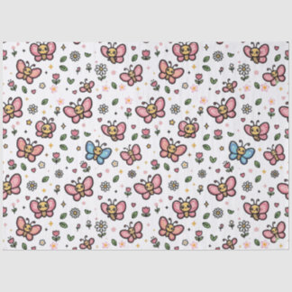 Zachte Vlinder Bloem Naadloos Kawaii Patroon Tissuepapier
