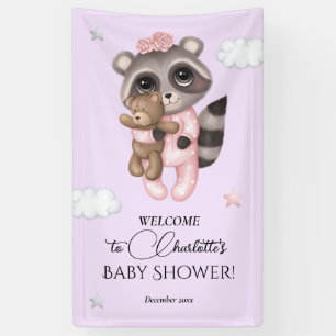Zachte wasbeer Dier Meisje Baby shower Welkom Spandoek