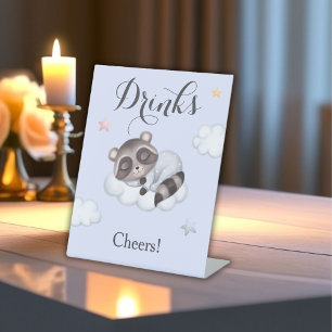 Zachte wasbeer dierlijk Baby shower Drinken Reclamebord Met Voetstuk
