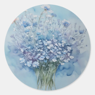 Zachte Waterverf Anemone Cluster op Lichtblauw Ronde Sticker