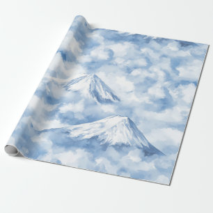 Zachte Waterverf Bergen Sneeuw Wolken Blauw Wit Cadeaupapier