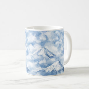 Zachte Waterverf Bergen Sneeuw Wolken Blauw Wit Koffiemok