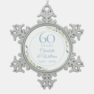 Zachte Waterverf Bladeren 60ste Verjaardag Tin Sneeuwvlok Ornament