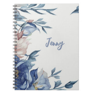 Zachte Waterverf Blauwe Bloemen Notitieboek