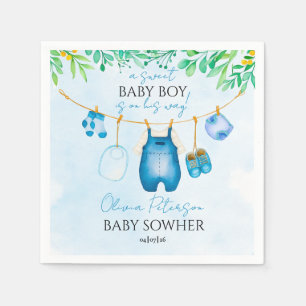 Zachte Waterverf Blauwe Jongens Baby Shower Servet