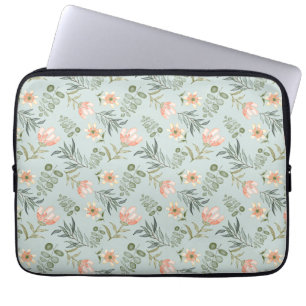 Zachte waterverf bloemen en laptophoes laptop sleeve