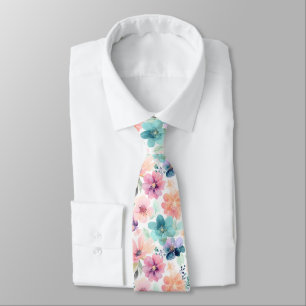 Zachte Waterverf Bloemen in Roze Blauw Stropdas