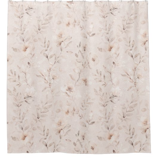 Zachte waterverf bloemtakken neutraal beige douchegordijn (Voorkant)