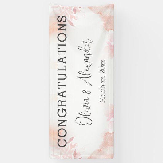 Zachte Waterverf Blush Bloemen Bruiloft Banner (Verticaal)