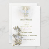 Zachte waterverf & Golden Cross Doopuitnodiging Kaart (Voorkant / Achterkant)