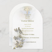 Zachte waterverf & Golden Cross Doopuitnodiging Kaart (Voorkant / Achterkant)