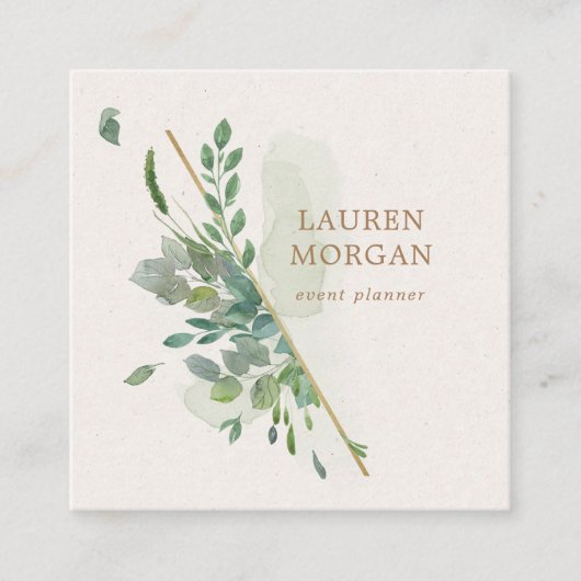 Zachte Waterverf Groen Goud Vierkant Visitekaartje (Voorkant)