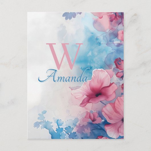 Zachte Waterverf in roze en blauw Briefkaart (Voorkant)