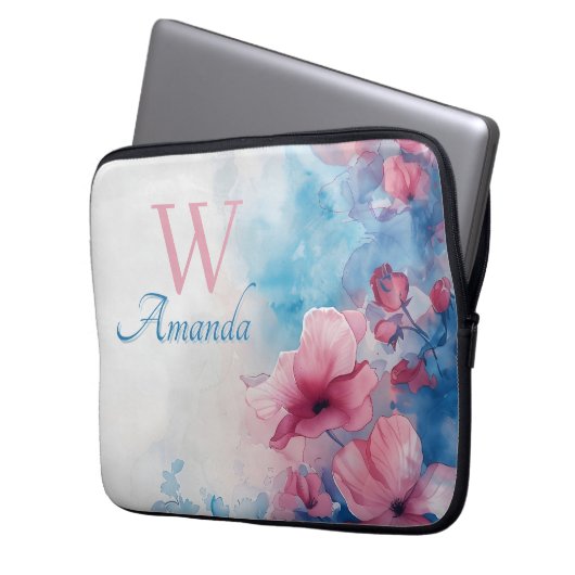 Zachte Waterverf in roze en blauw Laptop Sleeve (Voorkant Links)