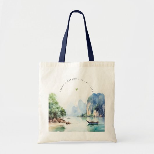 Zachte Waterverf Kust Thailand Zeegezicht Bruiloft Tote Bag (Voorkant)