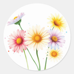 Zachte Waterverf madeliefjes met vervaagde randen Ronde Sticker