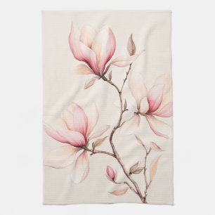 Zachte waterverf Magnolia-bloesems Elegant Theedoek