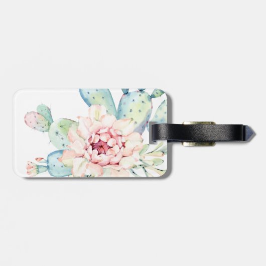 Zachte Waterverf pasta-bloeiende cactus Bagagelabel (Achterkant horizontaal)