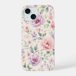 Zachte Waterverf Pioen Bloemen iPhone 15 Hoesje