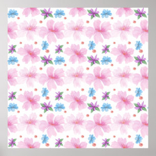 Zachte Waterverf Roze Bloemmotief Poster