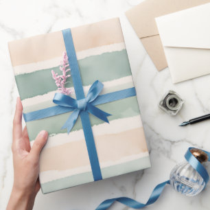 Zachte Waterverf Saliegroen & Perzik Strepen Cadeaupapier