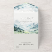 Zachte Waterverf Sneeuwberglandschap Bruiloft All In One Uitnodiging (Buitenkant)