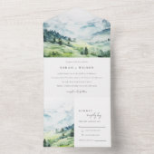 Zachte Waterverf Sneeuwberglandschap Bruiloft All In One Uitnodiging (Binnen)