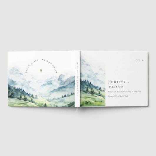 Zachte Waterverf Sneeuwberglandschap Bruiloft Gastenboek (Volledig)