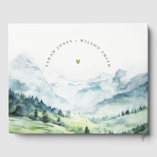 Zachte Waterverf Sneeuwberglandschap Bruiloft Gastenboek (Achterkant)
